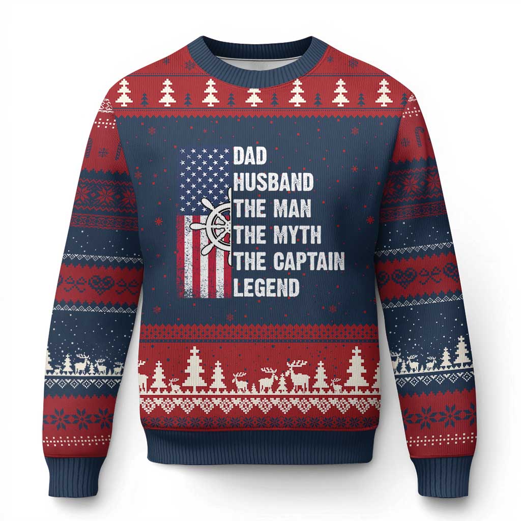 Funny Boat Captain Ugly Christmas Sweater Dad Husband The Man The Myth The Captain Legend - Wonder Print Shop