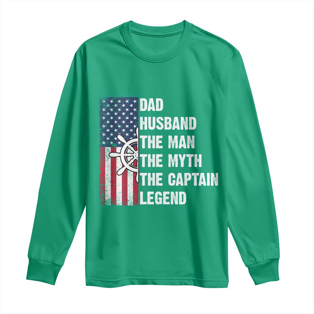 Funny Boat Captain Long Sleeve Shirt Dad Husband The Man The Myth The Captain Legend