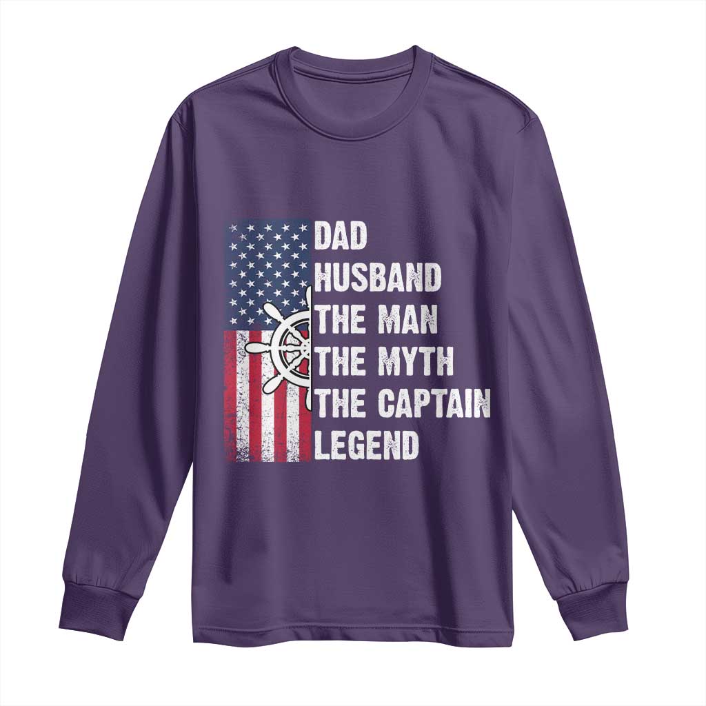 Funny Boat Captain Long Sleeve Shirt Dad Husband The Man The Myth The Captain Legend