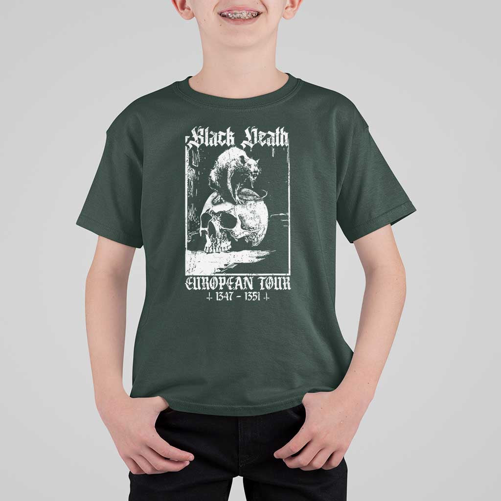 Black Death European Tour T Shirt For Kid Plague Rat Medieval History Skull Gothic - Wonder Print Shop