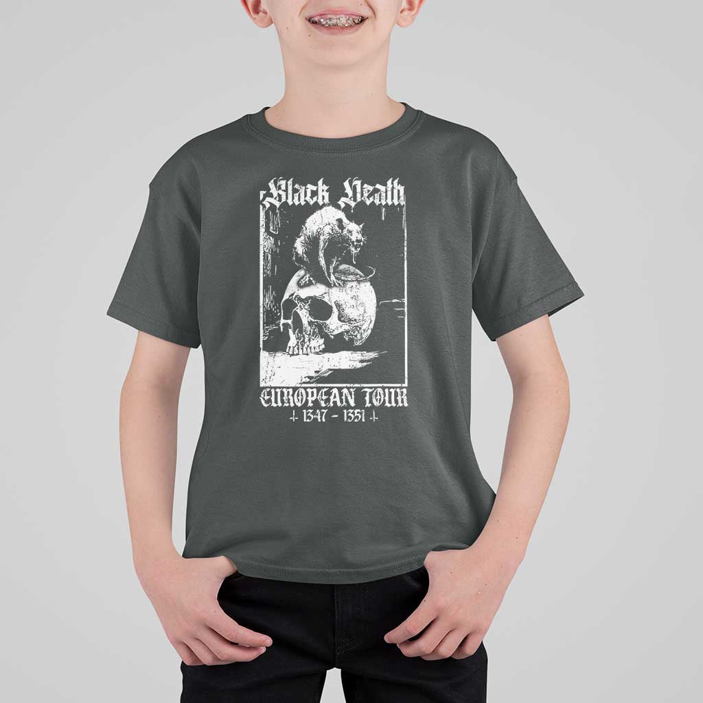 Black Death European Tour T Shirt For Kid Plague Rat Medieval History Skull Gothic - Wonder Print Shop