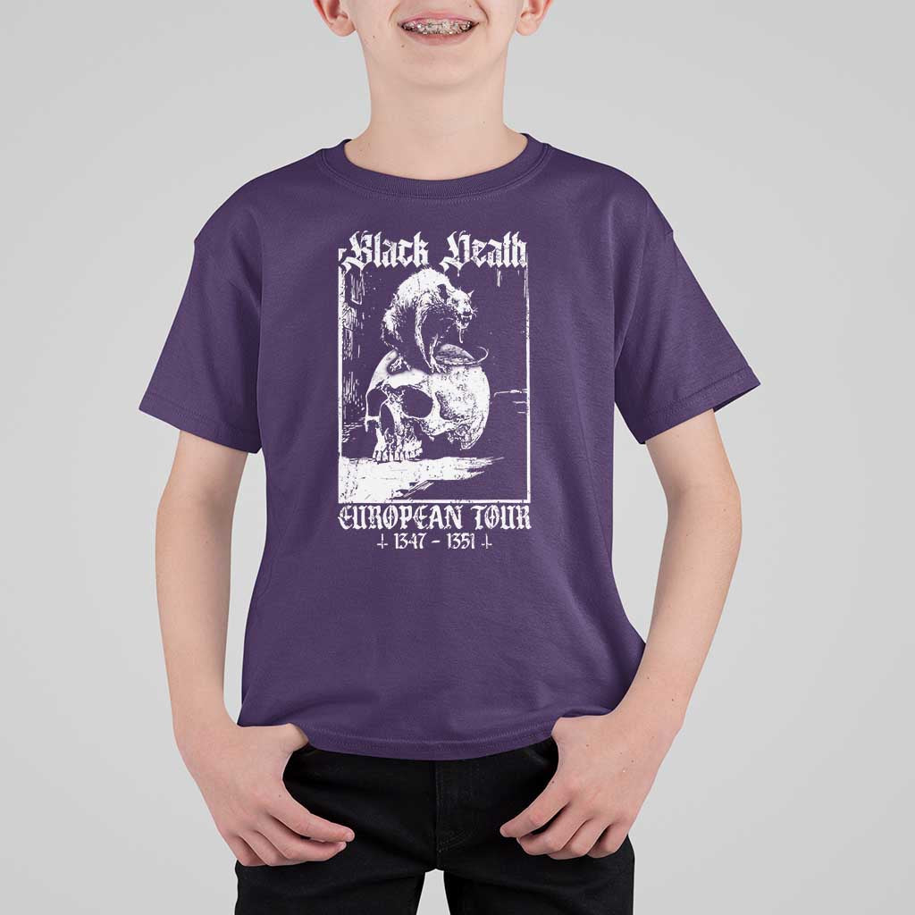 Black Death European Tour T Shirt For Kid Plague Rat Medieval History Skull Gothic - Wonder Print Shop