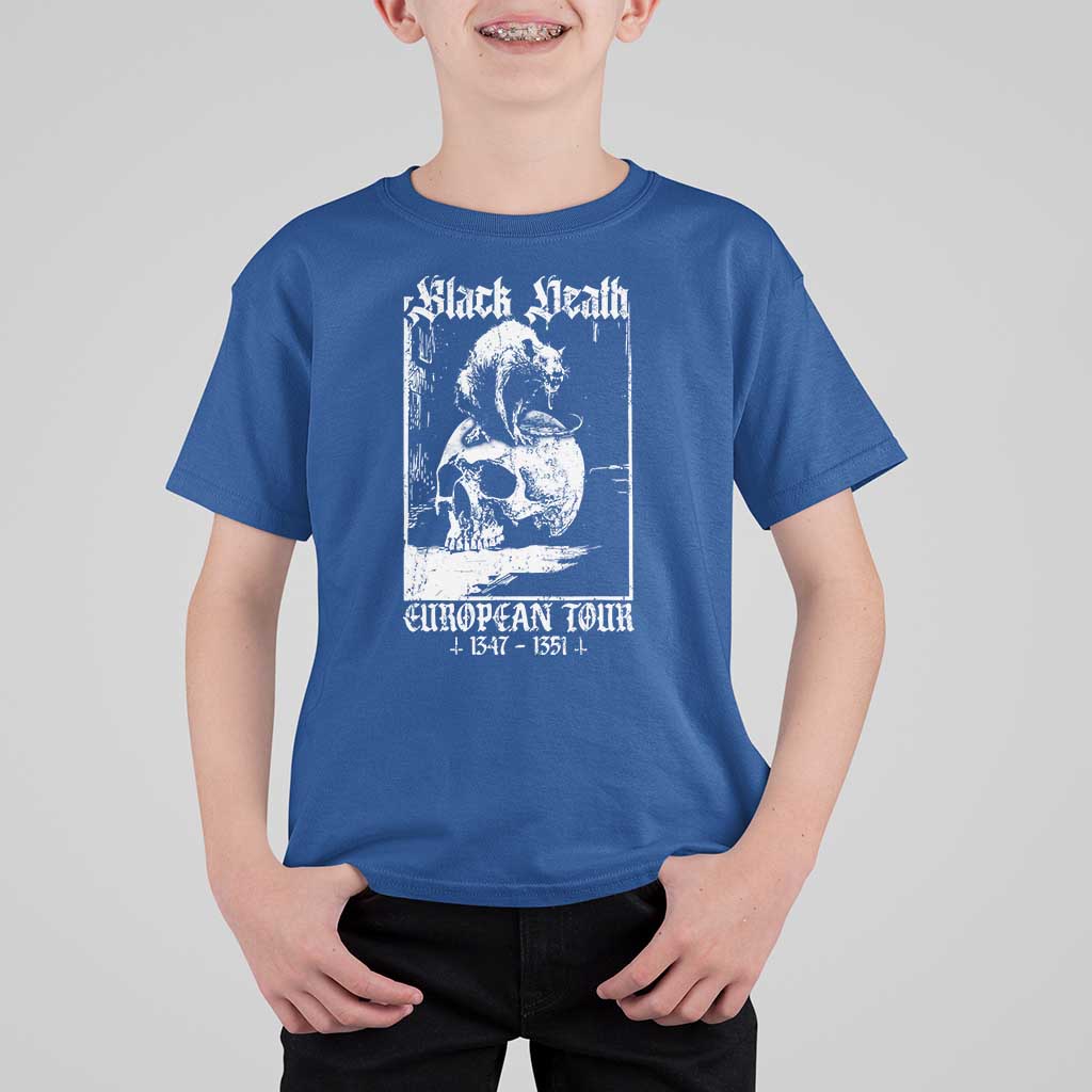 Black Death European Tour T Shirt For Kid Plague Rat Medieval History Skull Gothic - Wonder Print Shop
