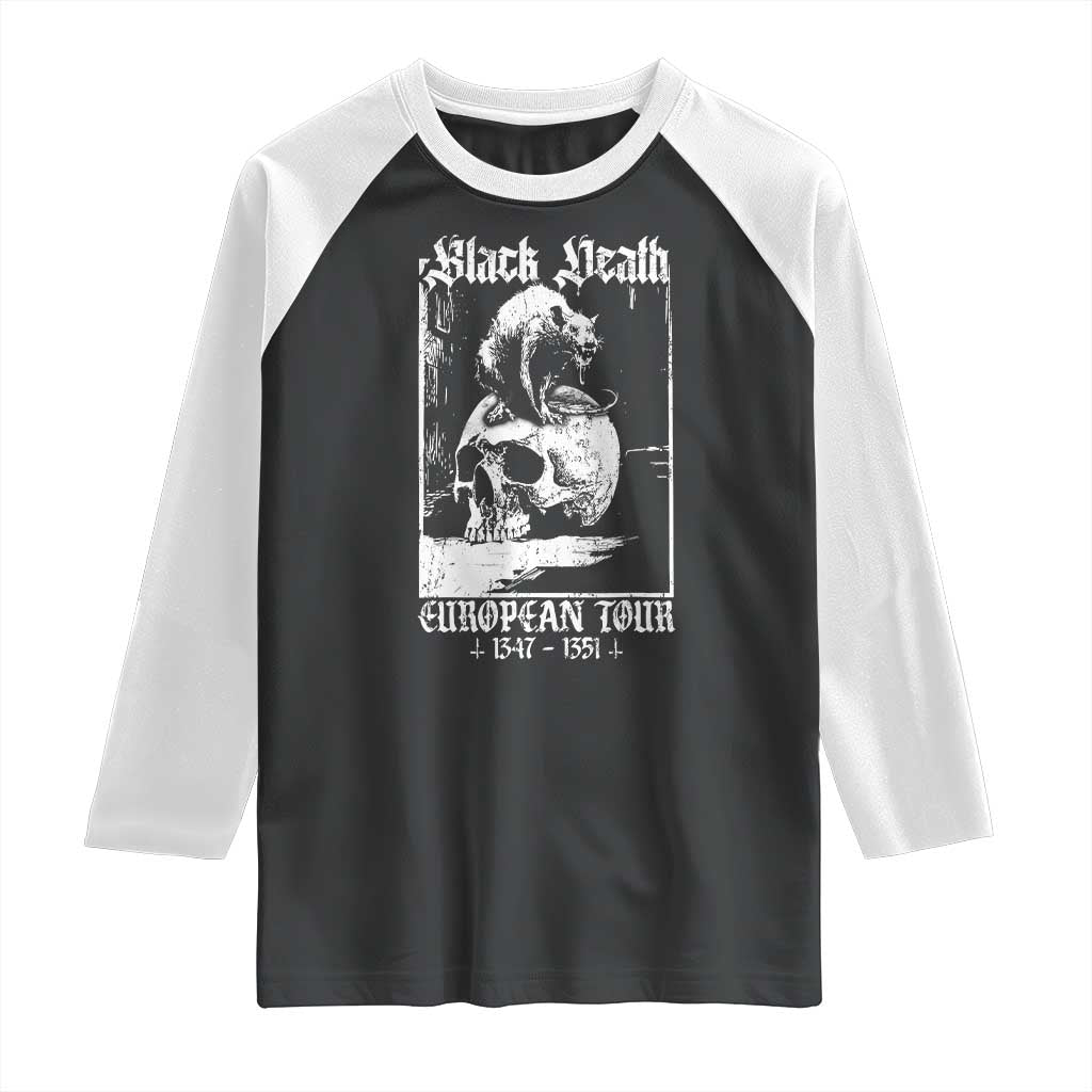 Black Death European Tour Raglan Shirt Plague Rat Medieval History Skull Gothic - Wonder Print Shop