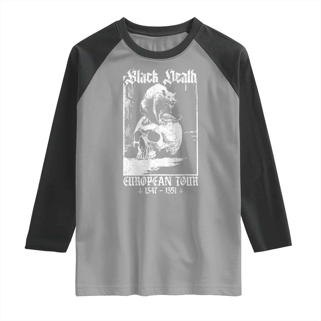 Black Death European Tour Raglan Shirt Plague Rat Medieval History Skull Gothic - Wonder Print Shop