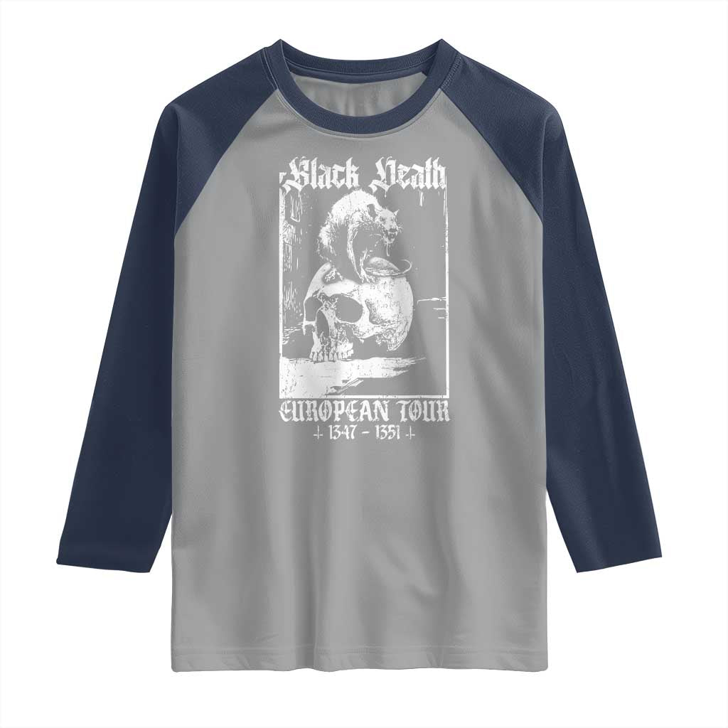 Black Death European Tour Raglan Shirt Plague Rat Medieval History Skull Gothic - Wonder Print Shop
