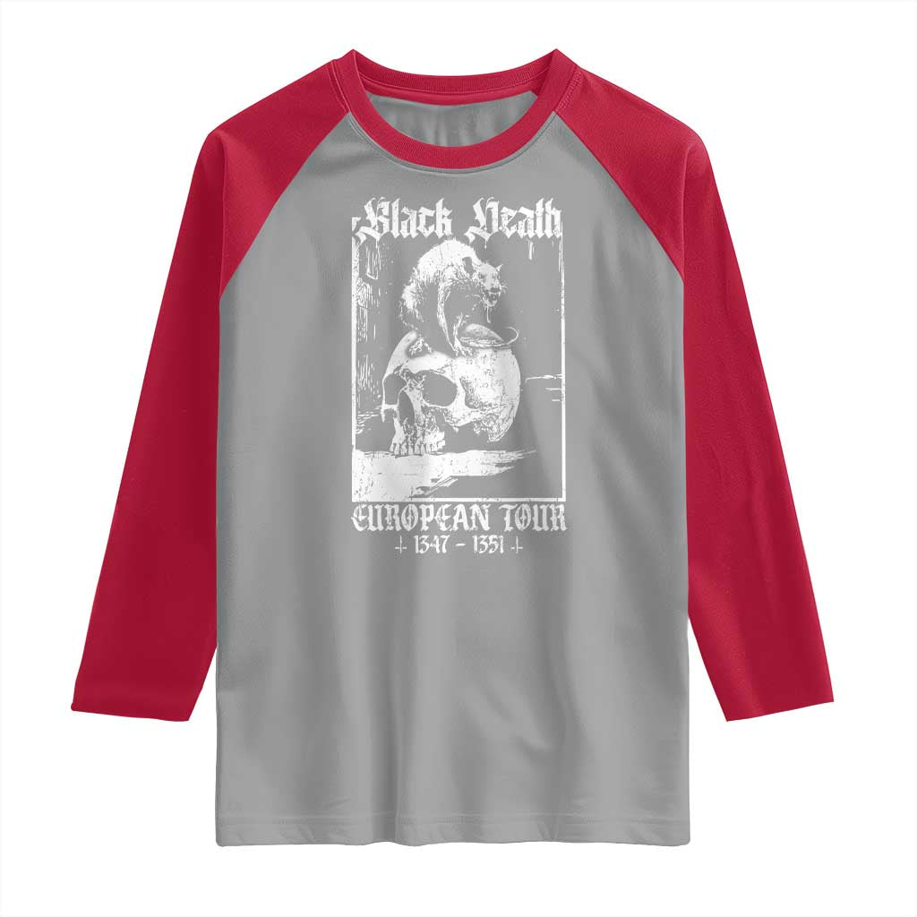 Black Death European Tour Raglan Shirt Plague Rat Medieval History Skull Gothic - Wonder Print Shop
