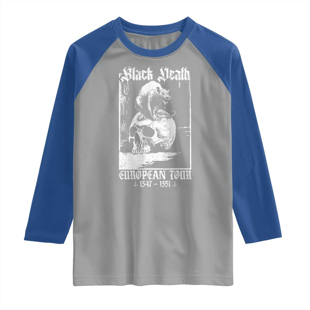 Black Death European Tour Raglan Shirt Plague Rat Medieval History Skull Gothic - Wonder Print Shop