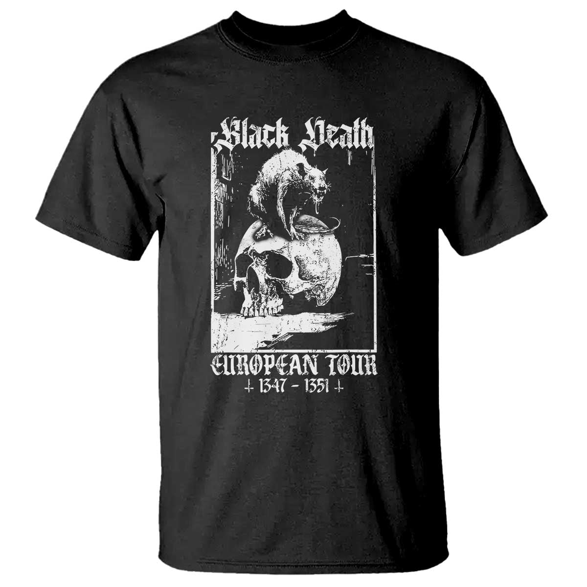 Black Death European Tour T Shirt Plague Rat Medieval History Skull Gothic - Wonder Print Shop