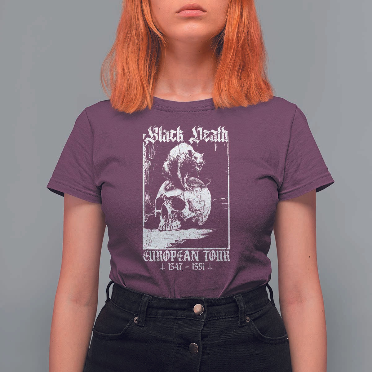 Black Death European Tour T Shirt For Women Plague Rat Medieval History Skull Gothic - Wonder Print Shop