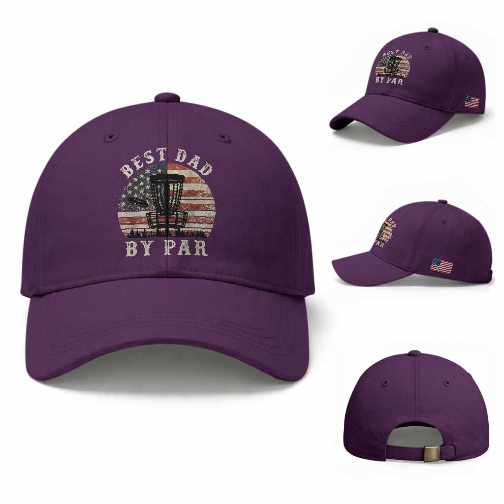 Funny Disc Golf Dad Best Dad By Par Baseball Cap Vintage American Flag Fathers Day