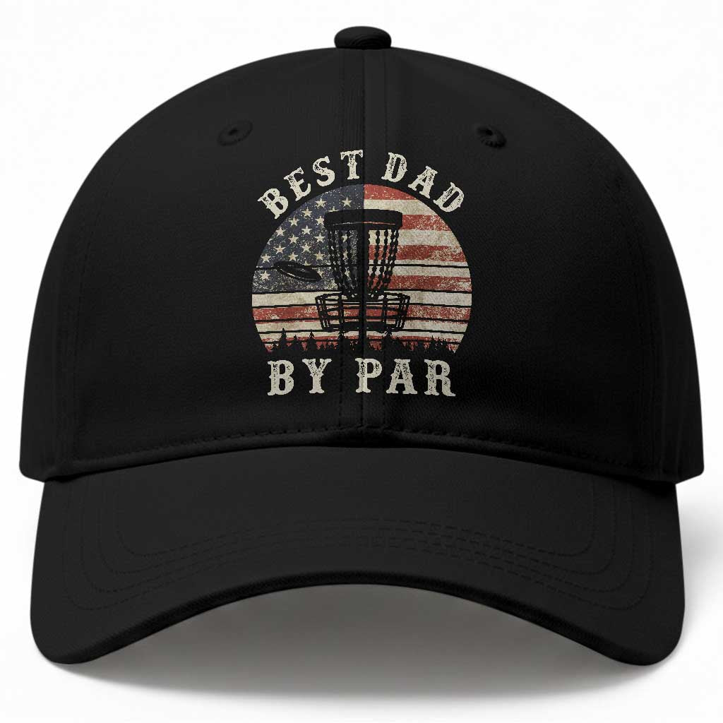 Funny Disc Golf Dad Best Dad By Par Baseball Cap Vintage American Flag Fathers Day