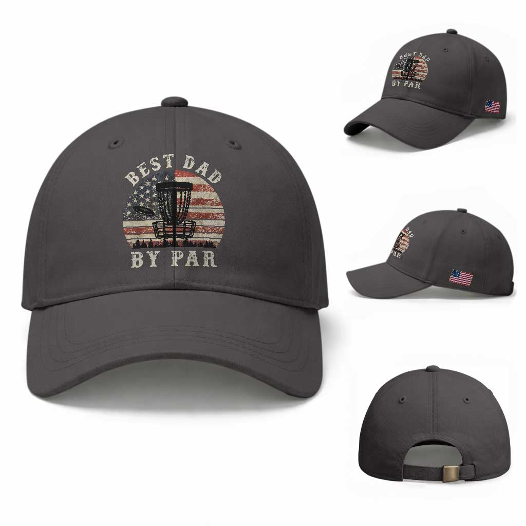 Funny Disc Golf Dad Best Dad By Par Baseball Cap Vintage American Flag Fathers Day