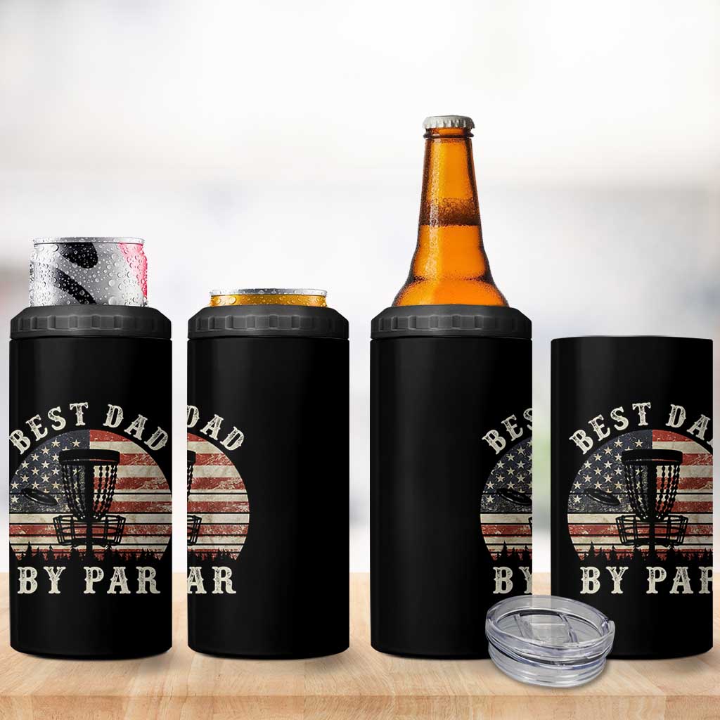 Funny Disc Golf Dad Best Dad By Par 4 in 1 Can Cooler Tumbler Vintage American Flag Fathers Day