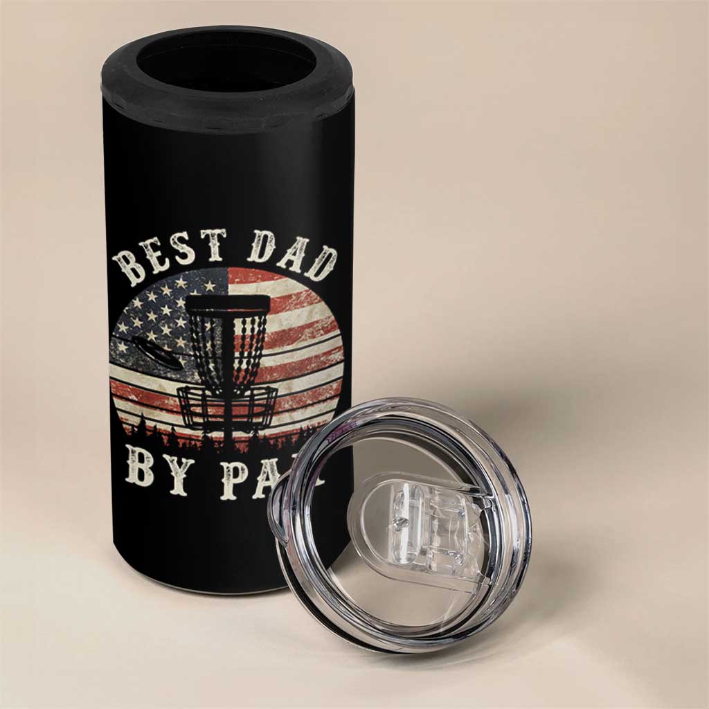 Funny Disc Golf Dad Best Dad By Par 4 in 1 Can Cooler Tumbler Vintage American Flag Fathers Day