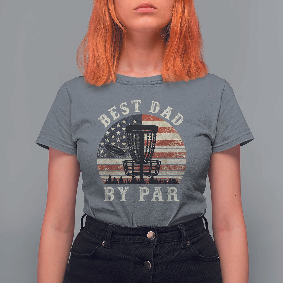 Funny Disc Golf Dad Best Dad By Par T Shirt For Women Vintage American Flag Fathers Day