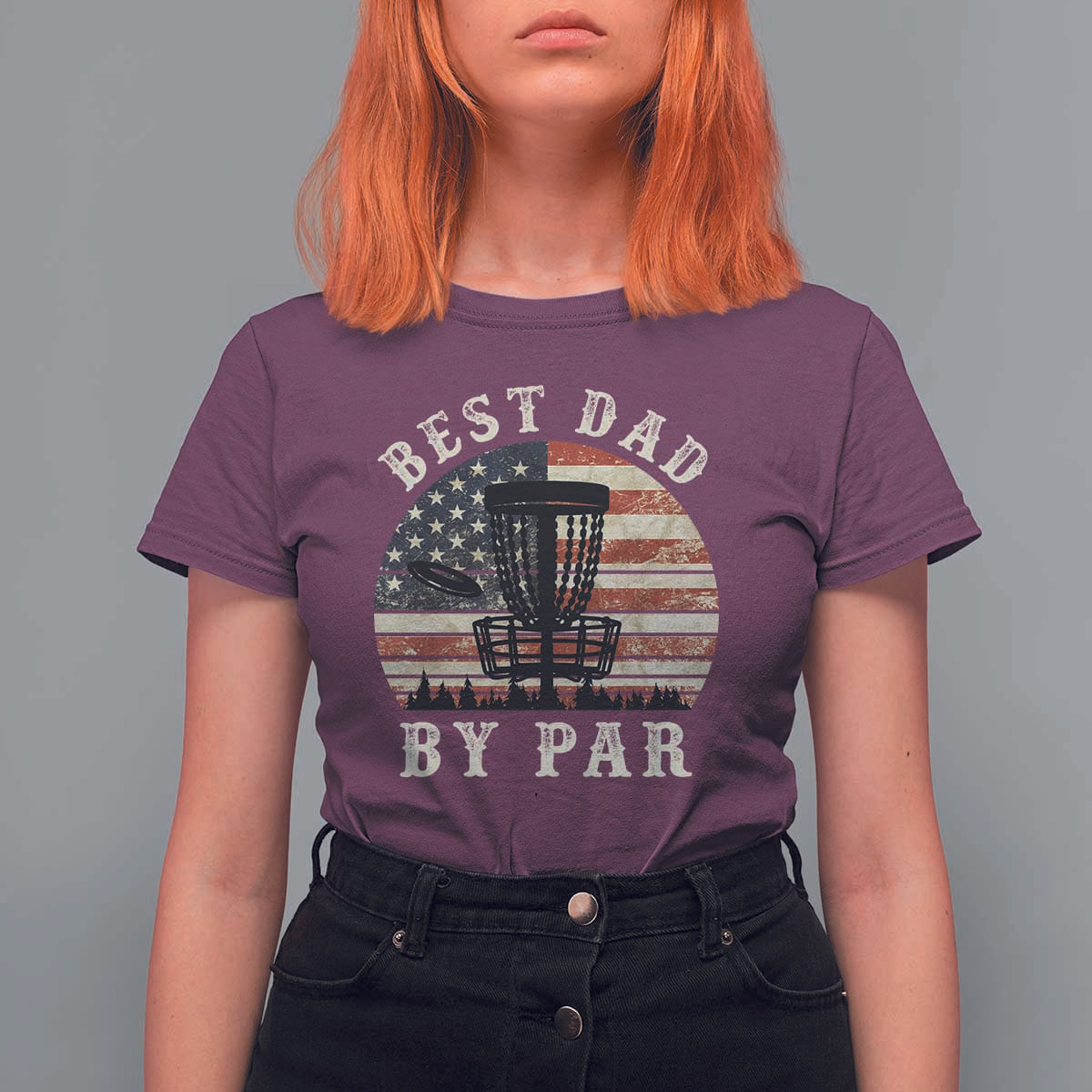 Funny Disc Golf Dad Best Dad By Par T Shirt For Women Vintage American Flag Fathers Day