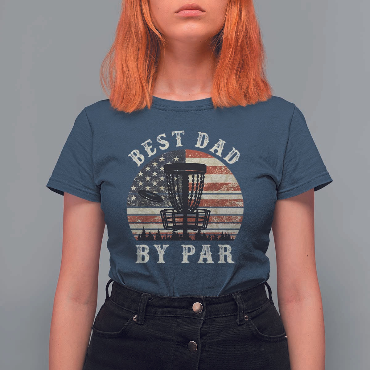 Funny Disc Golf Dad Best Dad By Par T Shirt For Women Vintage American Flag Fathers Day