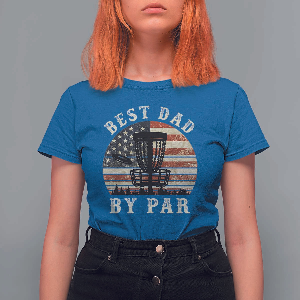 Funny Disc Golf Dad Best Dad By Par T Shirt For Women Vintage American Flag Fathers Day