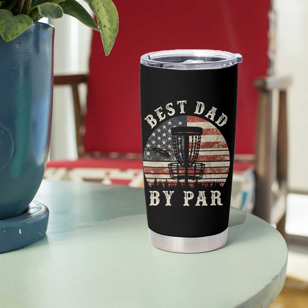 Funny Disc Golf Dad Best Dad By Par Tumbler Cup Vintage American Flag Fathers Day