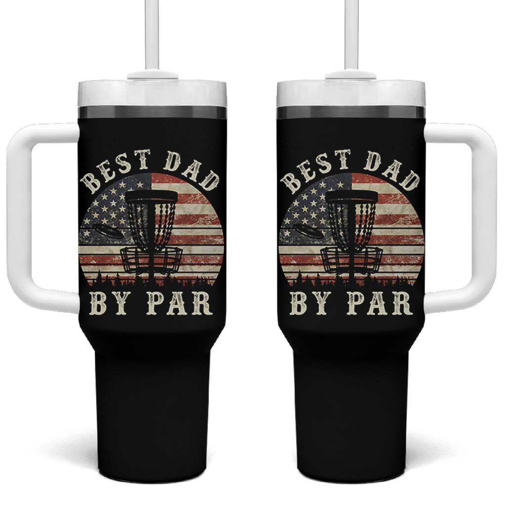 Funny Disc Golf Dad Best Dad By Par Tumbler With Handle Vintage American Flag Fathers Day