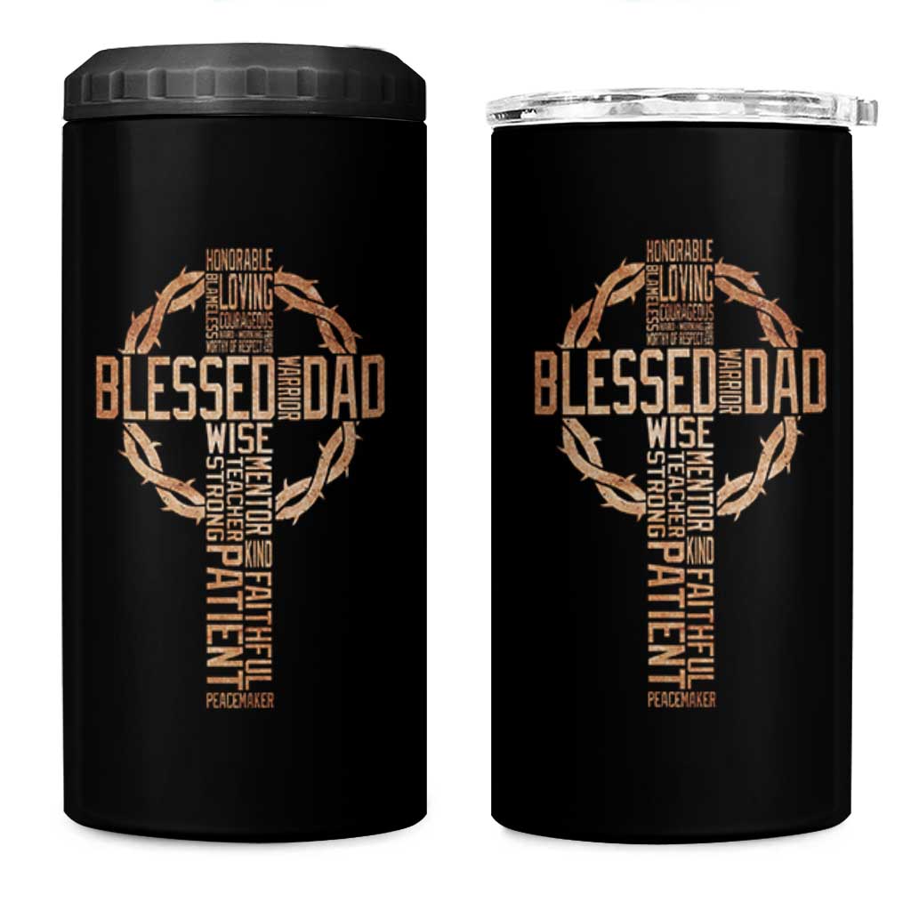 Blessed Dad Christian 4 in 1 Can Cooler Tumbler Religious Cross Fathers Day