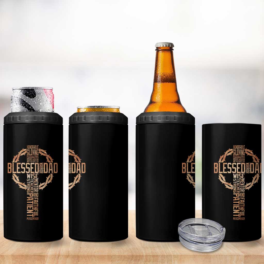 Blessed Dad Christian 4 in 1 Can Cooler Tumbler Religious Cross Fathers Day
