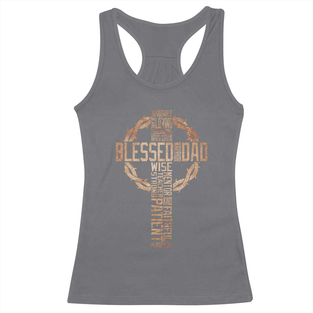 Blessed Dad Christian Racerback Tank Top Religious Cross Fathers Day