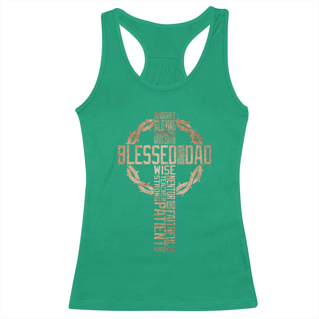 Blessed Dad Christian Racerback Tank Top Religious Cross Fathers Day