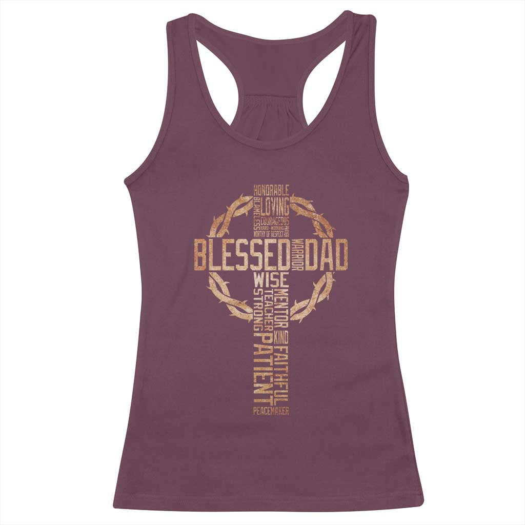 Blessed Dad Christian Racerback Tank Top Religious Cross Fathers Day