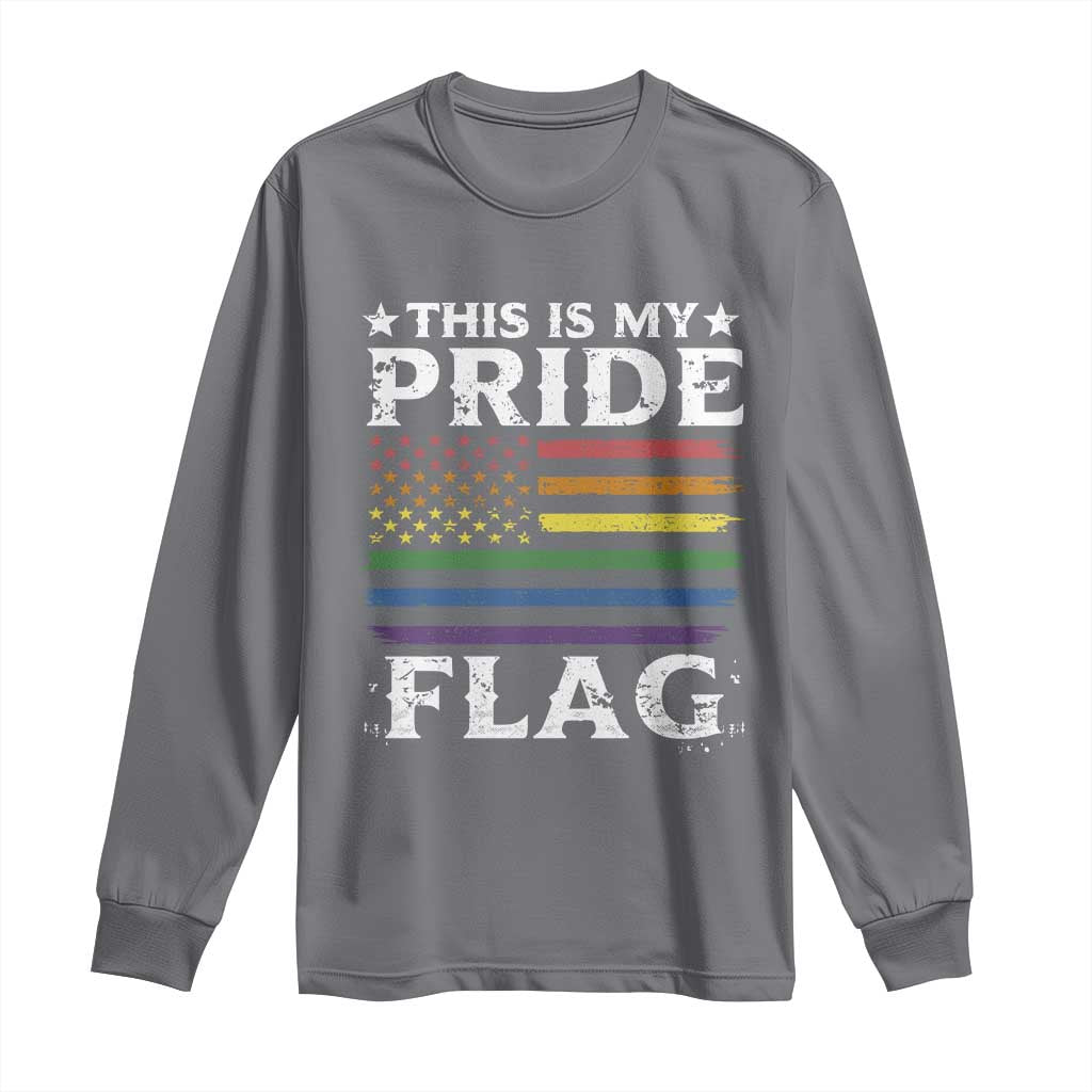 Funny LGBTQ This Is My Pride Flag Long Sleeve Shirt Rainbow American Flag - Wonder Print Shop