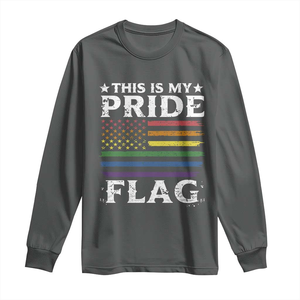 Funny LGBTQ This Is My Pride Flag Long Sleeve Shirt Rainbow American Flag - Wonder Print Shop