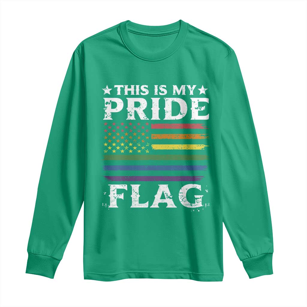 Funny LGBTQ This Is My Pride Flag Long Sleeve Shirt Rainbow American Flag - Wonder Print Shop