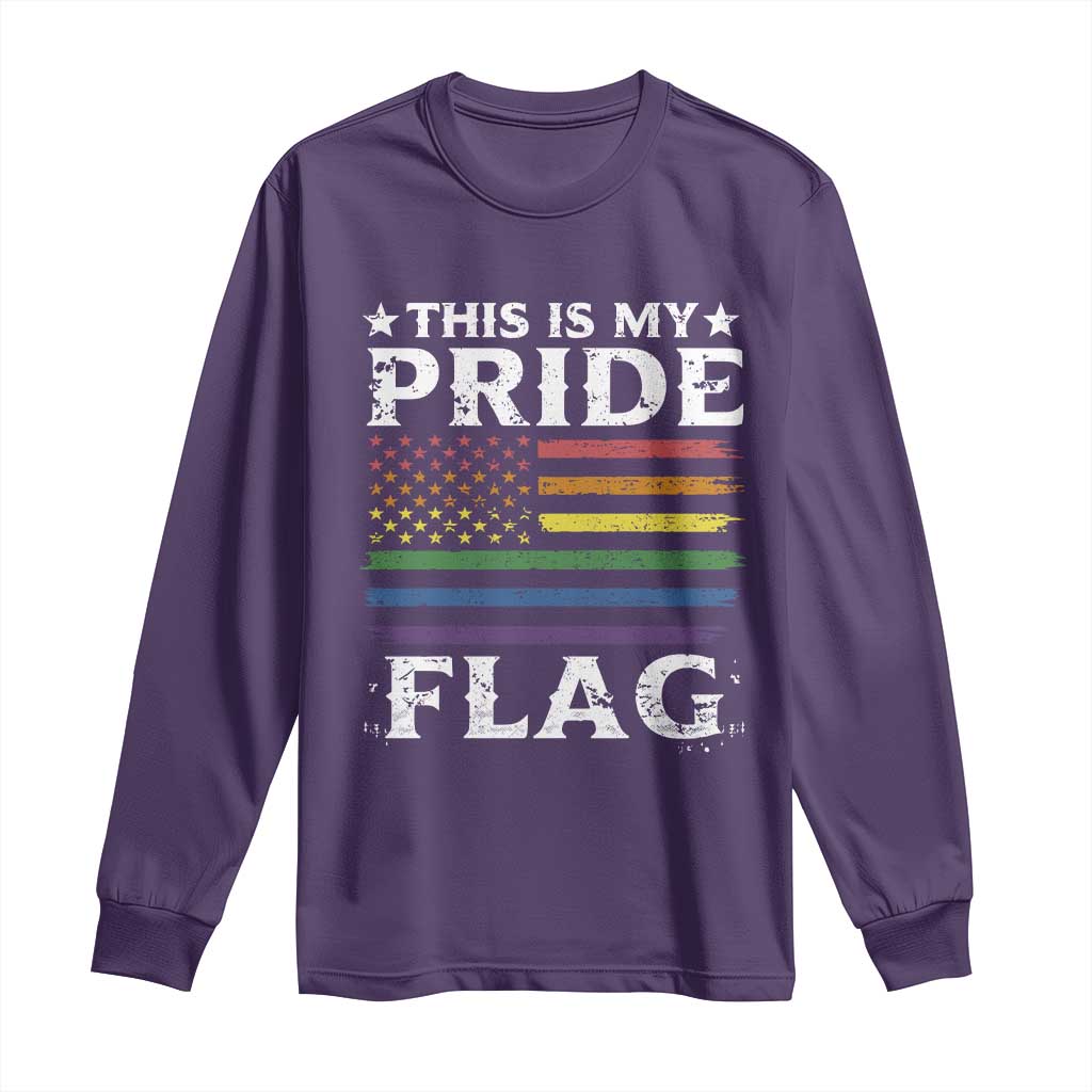 Funny LGBTQ This Is My Pride Flag Long Sleeve Shirt Rainbow American Flag - Wonder Print Shop