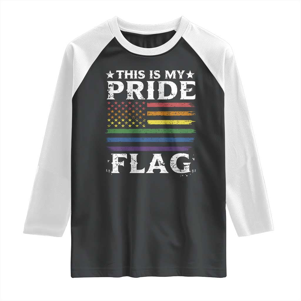 Funny LGBTQ This Is My Pride Flag Raglan Shirt Rainbow American Flag - Wonder Print Shop
