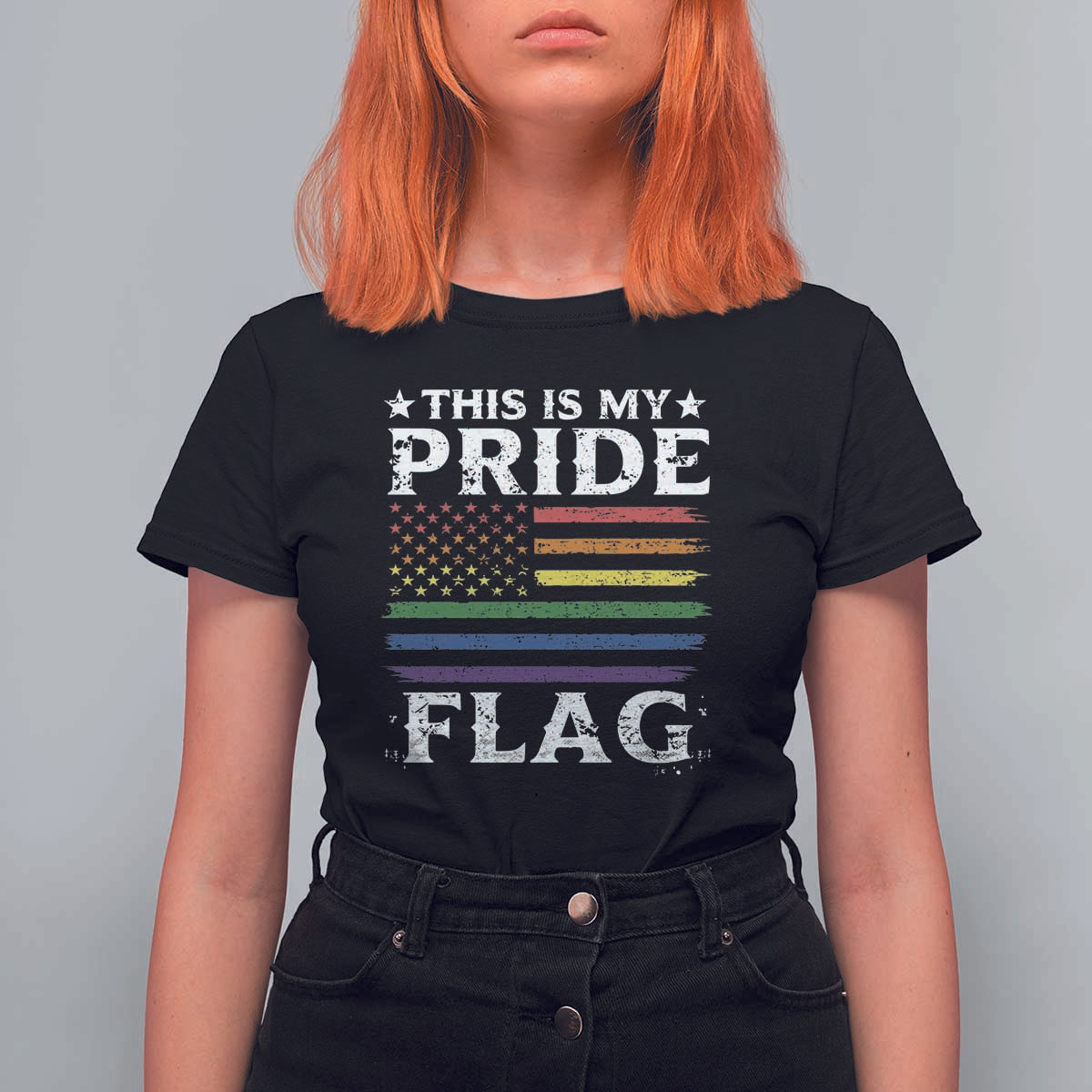 Funny LGBTQ This Is My Pride Flag T Shirt For Women Rainbow American Flag - Wonder Print Shop