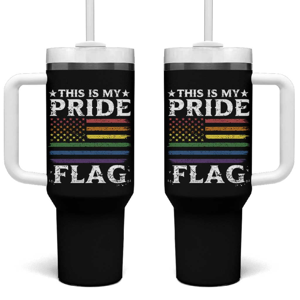 Funny LGBTQ This Is My Pride Flag Tumbler With Handle Rainbow American Flag - Wonder Print Shop