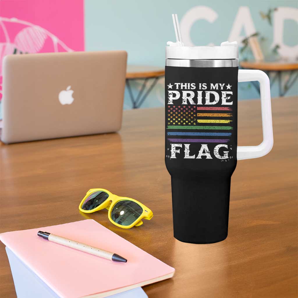 Funny LGBTQ This Is My Pride Flag Tumbler With Handle Rainbow American Flag - Wonder Print Shop