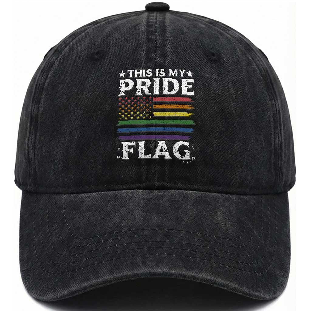 Funny LGBTQ This Is My Pride Flag Washed Cotton Baseball Cap Rainbow American Flag