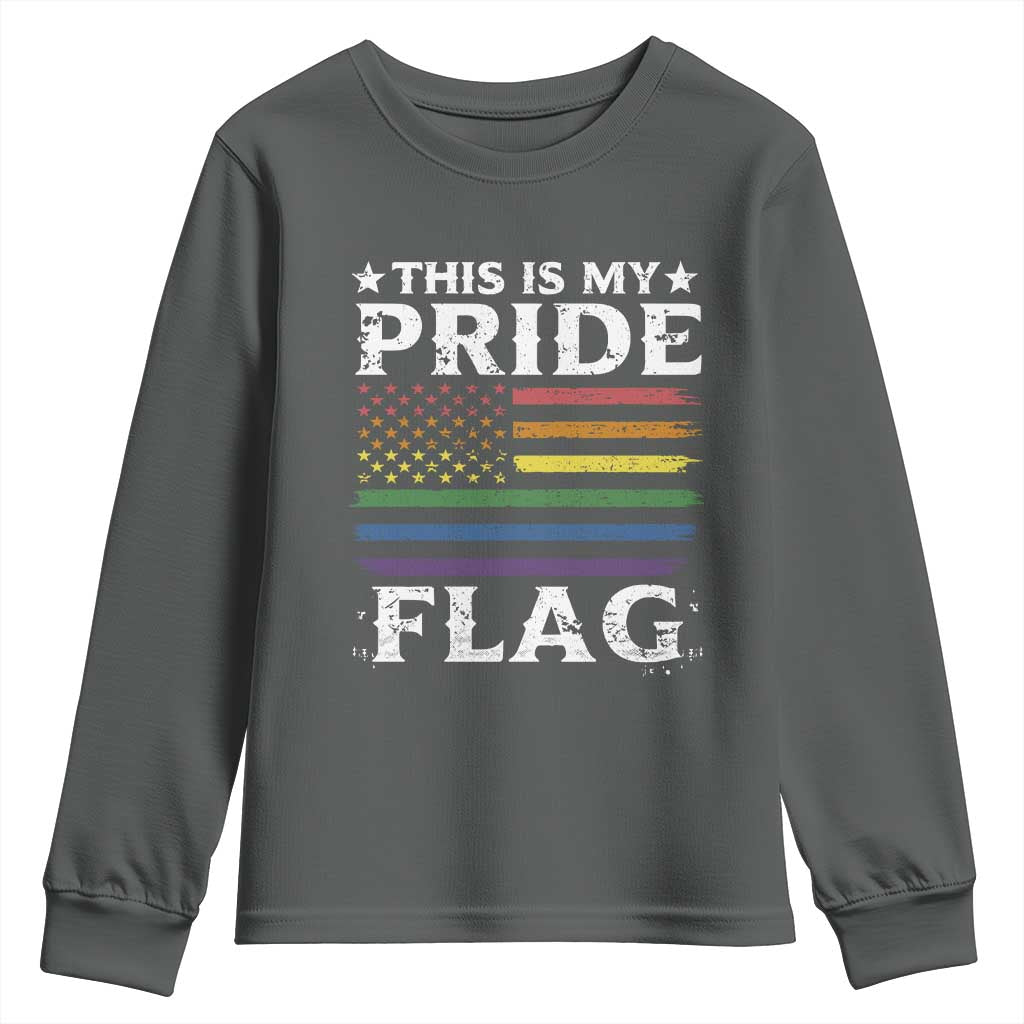 Funny LGBTQ This Is My Pride Flag Youth Sweatshirt Rainbow American Flag - Wonder Print Shop