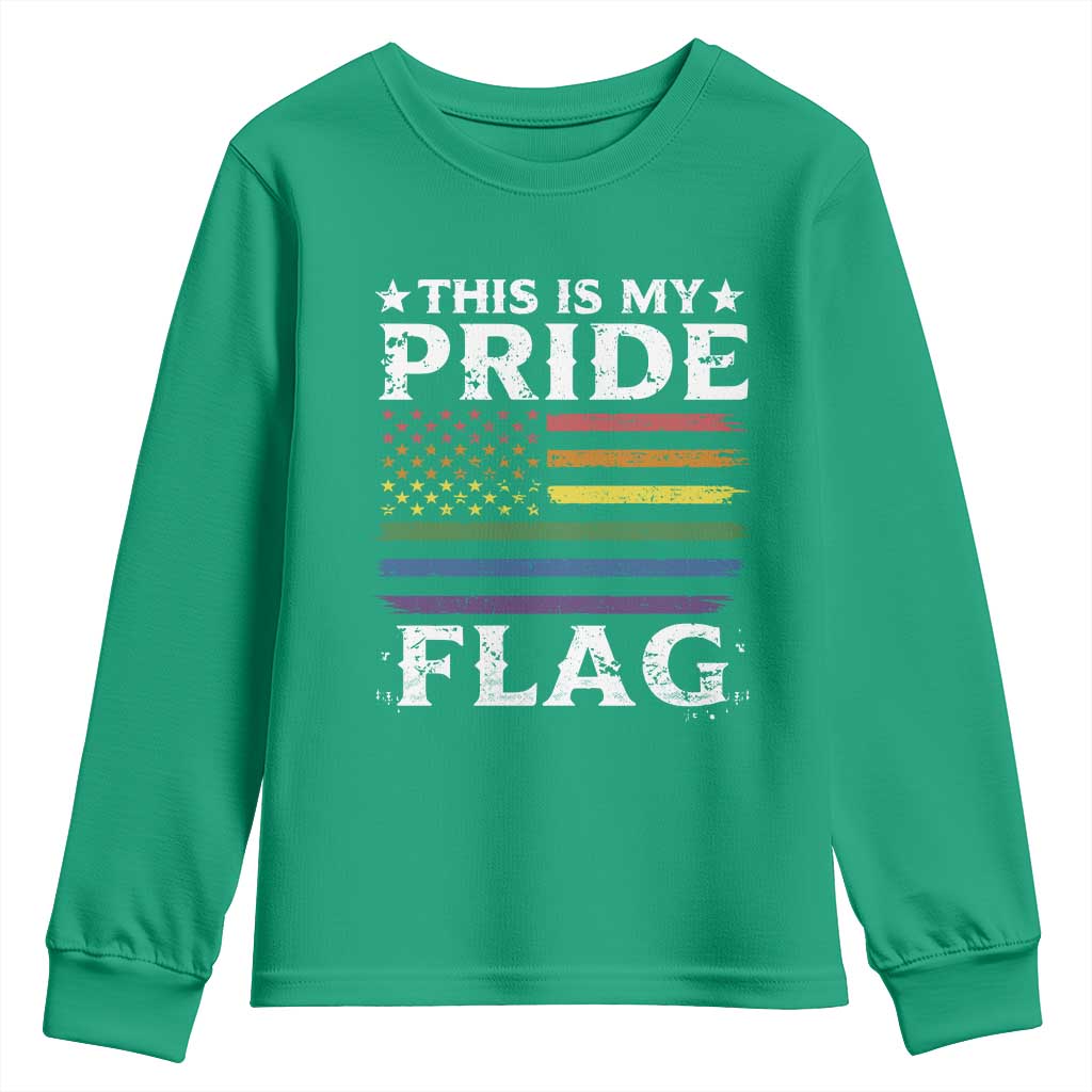 Funny LGBTQ This Is My Pride Flag Youth Sweatshirt Rainbow American Flag - Wonder Print Shop