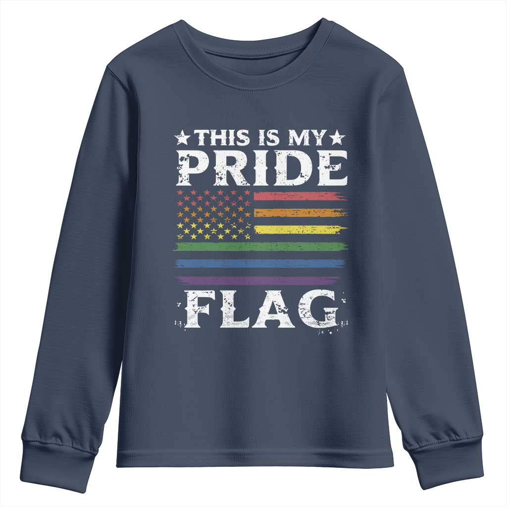 Funny LGBTQ This Is My Pride Flag Youth Sweatshirt Rainbow American Flag - Wonder Print Shop