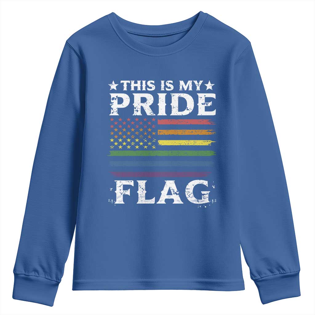 Funny LGBTQ This Is My Pride Flag Youth Sweatshirt Rainbow American Flag - Wonder Print Shop