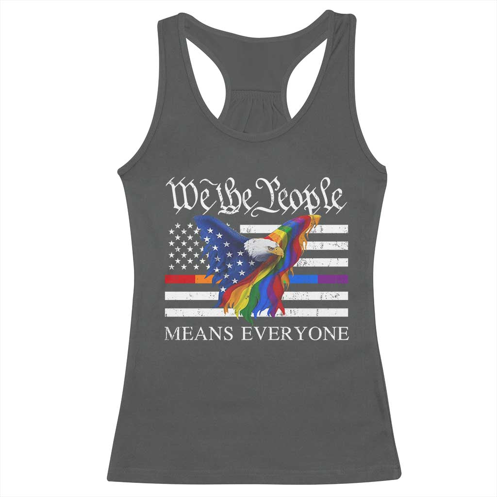 We The People Means Everyone US Constitution LGBT Pride Racerback Tank Top Rainbow Bald Eagle