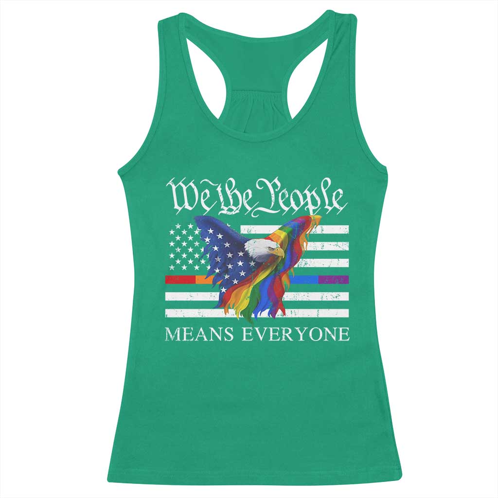 We The People Means Everyone US Constitution LGBT Pride Racerback Tank Top Rainbow Bald Eagle