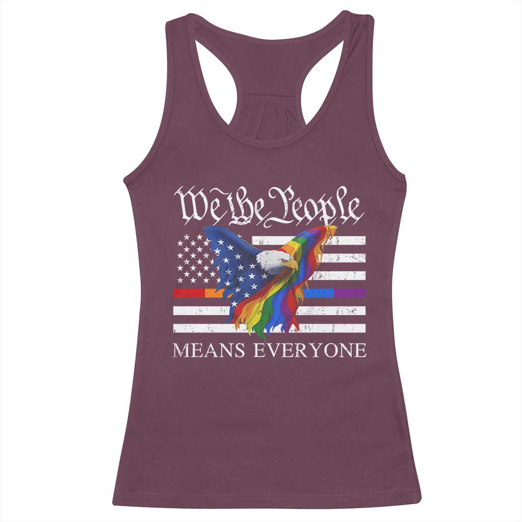 We The People Means Everyone US Constitution LGBT Pride Racerback Tank Top Rainbow Bald Eagle