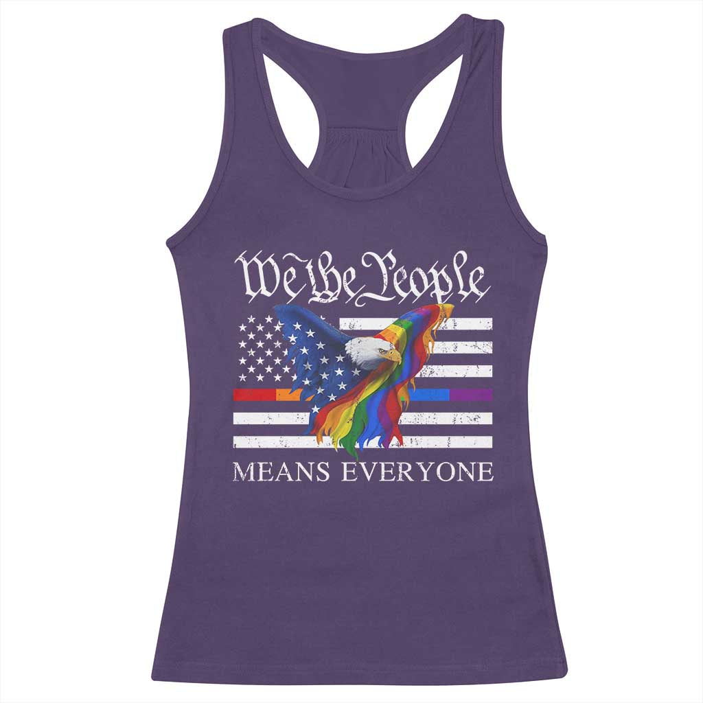 We The People Means Everyone US Constitution LGBT Pride Racerback Tank Top Rainbow Bald Eagle