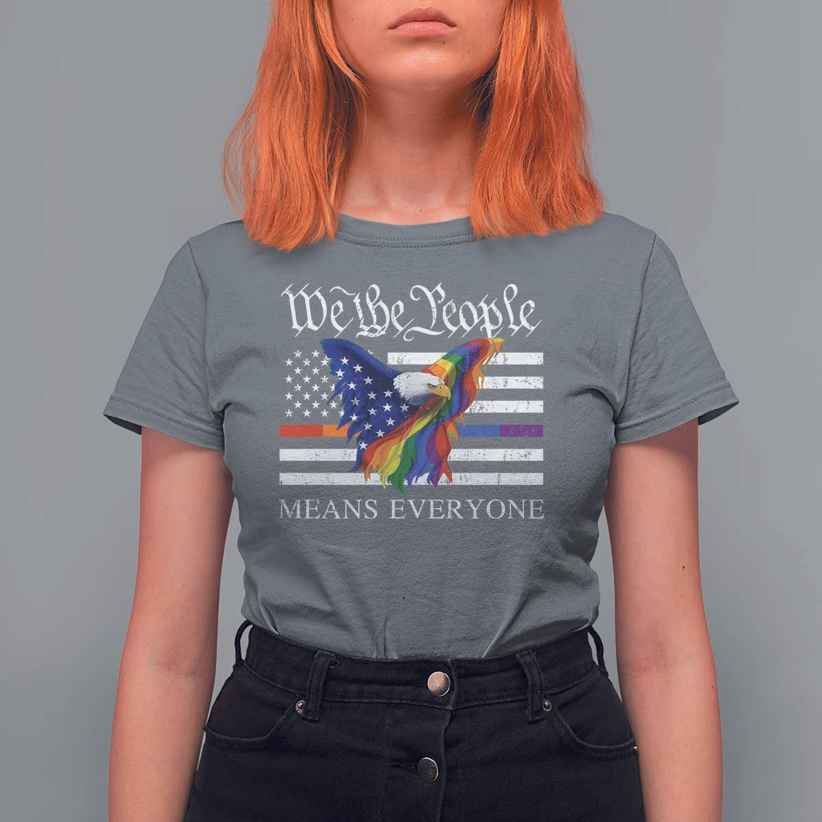 We The People Means Everyone US Constitution LGBT Pride T Shirt For Women Rainbow Bald Eagle
