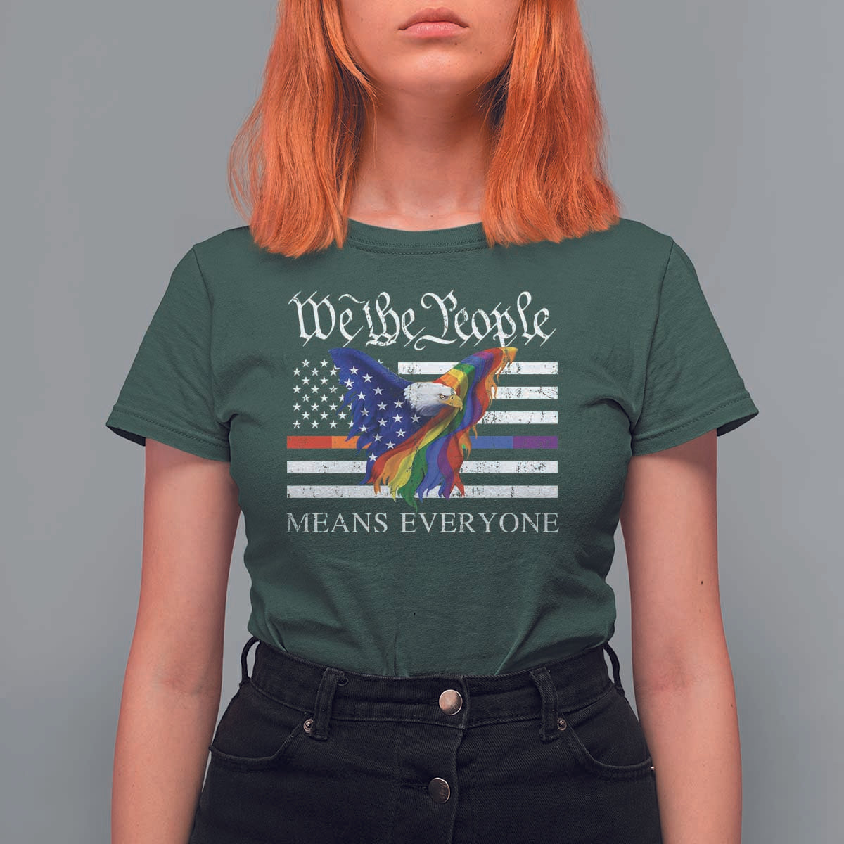 We The People Means Everyone US Constitution LGBT Pride T Shirt For Women Rainbow Bald Eagle