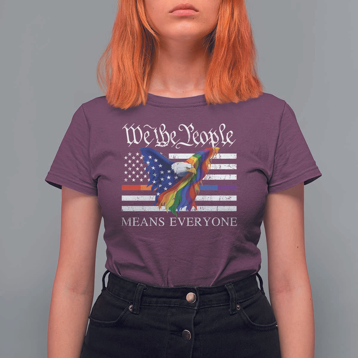 We The People Means Everyone US Constitution LGBT Pride T Shirt For Women Rainbow Bald Eagle